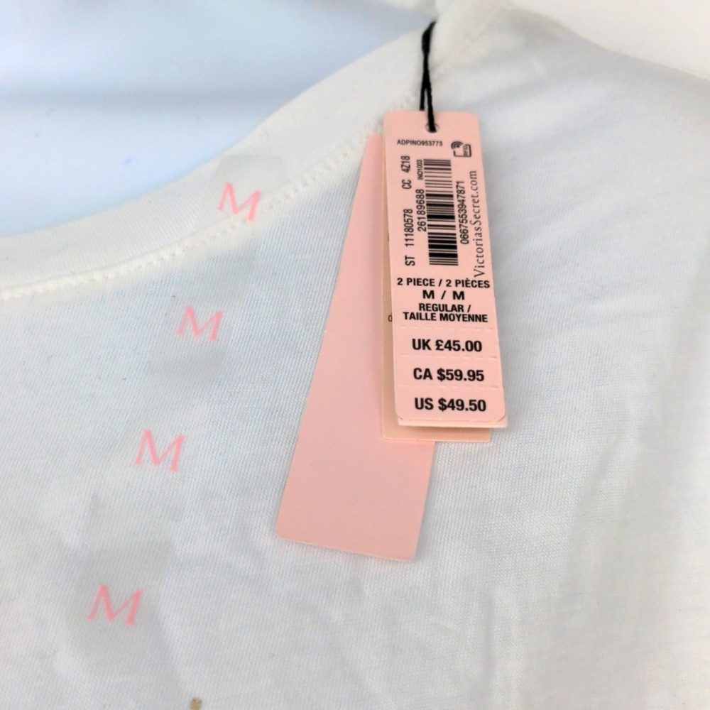 Victoria's Secret White Metallic LOVE Graphic Short Sleeve Crew Neck Shirt M NWT - Picture 3 of 7